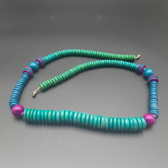 Handmade Turquoise‎ & Purple Beaded Necklace With Screw Clasp - Picture 4 of 6